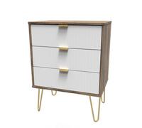 Welcome Furniture Ready Assembled Linear 3 Drawer Chest In White Matt & Vintage Oak, White