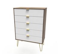 Linear Ready Assembled Matt White Dark Oak Effect 5 Drawer Chest Of Drawers (H)1075mm (W)765mm (D)415mm