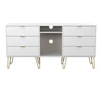 Linear Ready Assembled Matt White Media Unit With 2 Shelves & 6 Drawers, (H)152Cm X (W)74Cm X (D)39.5Cm
