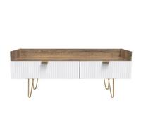 Linear Ready Assembled White Oak Effect Media Unit With 2 Drawers, (H)128Cm X (W)51.5Cm X (D)39.5Cm
