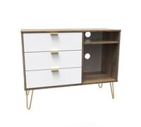 Linear Ready Assembled White Oak Effect Media Unit With 2 Shelves & 3 Drawers, (H)97Cm X (W)74Cm X (D)39.5Cm