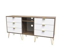 Linear Ready Assembled White Oak Effect Media Unit With 2 Shelves & 6 Drawers, (H)152Cm X (W)74Cm X (D)39.5Cm