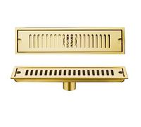 Linear Shower Drain, Stainless Steel Floor Drain with Brick Pattern Grate, Gold Finish, Rectangle Design, Drain Protector, Hair Catcher, 20cm Length