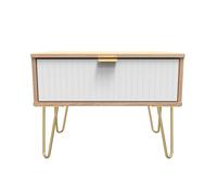 Linear Side Table White & Light Oak 1 Drawer 40cm