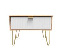 Linear Side Table White & Light Oak 1 Drawer 40cm