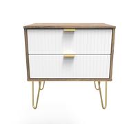 Linear Side Table White & Vintage Oak 2 Drawers 40cm