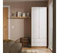 Linear Tall Wardrobe White & Oak 2 Doors 2 Drawers 197cm