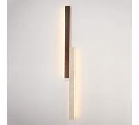 Linear Travertine Wall Sconce Cylinder Stone Shade Wood Base Nordic Mid Cen