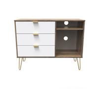 Linear TV Unit White & Vintage Oak 2 Shelves 3 Drawers 40cm