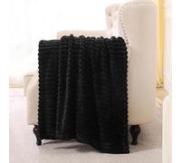 Linecooo Black Fleece Throw Blanket 50”×60” for Couch Sofa Livingroom | Super Soft Cozy Plush Microfiber Flannel Bed Blanket Striped Design Lightweight Home Decor Gifts for Adults Mom Women