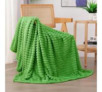 Linecooo Bright Green Fleece Throw Blanket 50”×60” for Couch Sofa Bed,Super Soft Cozy Plush Microfiber Flannel Blanket with Stripes Design Lightweight for Adults,Woman,Girls