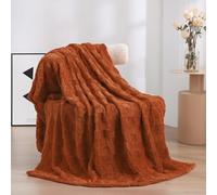 Linecooo Burnt Orange Fleece Throw Blanket 50”×60”Checkered Design for Sofa