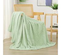 Linecooo Cream Green Fleece Throw Blanket 60”×80” for Couch Sofa Bed,Super Soft Cozy Plush Microfiber Flannel Blanket with Stripes Design Lightweight for Adults,Woman,Girls