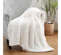 Linecooo Cream White Sherpa Fleece Throw Blanket 60”×80” for Couch Sofa Bed,Double Side Soft Fuzzy Cozy Plush Thick Flannel Blanket with Striped Design,Gift for Adults,Woman,Girls