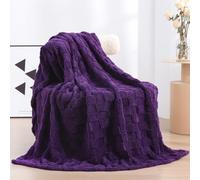 Linecooo Deep Purple Fleece Throw Blanket 50”×60”Checkered Design for Couch