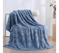 Linecooo Dusty Blue Fleece Throw Blanket 50”×60” for Couch Sofa Bed,Super Soft Cozy Plush Microfiber Flannel Blanket with 3D Checkered Design Lightweight for Adults,Woman,Girls