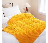 Linecooo Gold Fleece Throw Blanket 108”×90” for Couch Sofa Bed,Super Soft Cozy Plush Microfiber Flannel Blanket with Stripes Design Lightweight for Adults,Woman,Girls