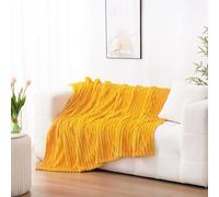 Linecooo Gold Fleece Throw Blanket 60”×80” for Couch Sofa Bed,Super Soft Cozy Plush Microfiber Flannel Blanket with Stripes Design Lightweight for Adults,Woman,Girls