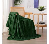 Linecooo Green Fleece Throw Blanket 60”×80” for Couch Sofa Bed,Super Soft Cozy Plush Microfiber Flannel Blanket with Stripes Design Lightweight for Adults,Woman,Girls