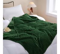 Linecooo Green Fleece Throw Blanket 90”×90” for Couch Sofa Bed,Super Soft Cozy Plush Microfiber Flannel Blanket with Stripes Design Lightweight for Adults,Woman,Girls