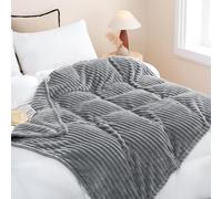 Linecooo Grey Fleece Throw Blanket 90”×90” for Couch Sofa Livingroom | Super Soft Cozy Plush Microfiber Flannel Bed Blanket Striped Design Lightweight Home Decor Gifts for Adults Mom Women