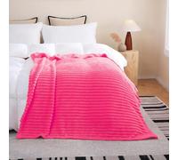 Linecooo Hot Pink Fleece Throw Blanket 60”×80” for Couch Sofa Bed,Super Soft Cozy Plush Microfiber Flannel Blanket with Stripes Design Lightweight for Adults,Woman,Girls