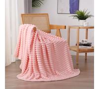 Linecooo Light Pink Fleece Throw Blanket 60”×80” for Couch Sofa Livingroom | Super Soft Cozy Plush Microfiber Flannel Bed Blanket Striped Design Lightweight Home Decor Gifts for Adults Mom Women