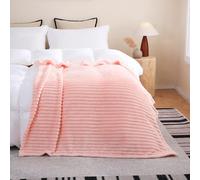 Linecooo Light Pink Fleece Throw Blanket 90”×90” for Couch Sofa Bed,Super Soft Cozy Plush Microfiber Flannel Blanket with Stripes Design Lightweight for Adults,Woman,Girls