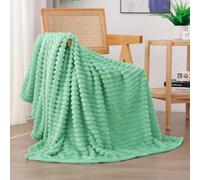 Linecooo Mint Green Fleece Throw Blanket 50”×60” for Couch Sofa Bed,Super Soft Cozy Plush Microfiber Flannel Blanket with Stripes Design Lightweight for Adults,Woman,Girls