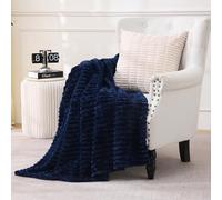 Linecooo Navy Blue Fleece Throw Blanket 50”×60” for Couch Sofa Bed,Super Soft Cozy Plush Microfiber Flannel Blanket with Stripes Design Lightweight for Adults,Woman,Girls