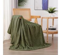Linecooo Olive Green Fleece Throw Blanket 60”×80” for Couch Sofa Bed,Super Soft Cozy Plush Microfiber Flannel Blanket with Stripes Design Lightweight for Adults,Woman,Girls