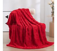 Linecooo Red Fleece Throw Blanket 50”×60” for Couch Sofa Bed,Super Soft Cozy Plush Microfiber Flannel Blanket with 3D Checkered Design Lightweight for Adults,Woman,Girls