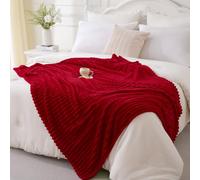 Linecooo Red Fleece Throw Blanket 60”×80” for Couch Sofa Bed,Super Soft Cozy Plush Microfiber Flannel Blanket with Stripes Design Lightweight for Adults,Woman,Girls