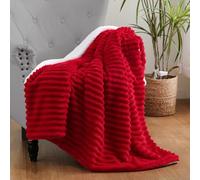 Linecooo Red Sherpa Fleece Throw Blanket 60”×80” for Couch Sofa Bed,Super Soft Cozy Plush Double Side Thick Flannel Blanket with Striped Design Lightweight for Adults,Woman,Girls