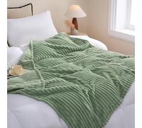 Linecooo Sage Green Fleece Throw Blanket 108”×90” for Couch Sofa Livingroom | Super Soft Cozy Plush Microfiber Flannel Bed Blanket Striped Design Lightweight Home Decor Gifts for Adults Mom Women