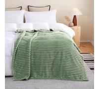 Linecooo Sage Green Fleece Throw Blanket 50”×70” for Couch Sofa Bed,Super Soft Cozy Plush Microfiber Flannel Blanket with Stripes Design Lightweight for Adults,Woman,Girls