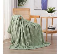 Linecooo Sage Green Fleece Throw Blanket 60”×80” for Couch Sofa Bed,Super Soft Cozy Plush Microfiber Flannel Blanket with Stripes Design Lightweight for Adults,Woman,Girls