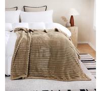 Linecooo Tan Fleece Throw Blanket 108”×90” for Couch Sofa Livingroom | Super Soft Cozy Plush Microfiber Flannel Bed Blanket Striped Design Lightweight Home Decor Gifts for Adults Mom Women