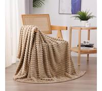 Linecooo Tan Fleece Throw Blanket 60”×80” for Couch Sofa Bed,Super Soft Cozy Plush Microfiber Flannel Blanket with Stripes Design Lightweight for Adults,Woman,Girls