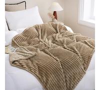 Linecooo Tan Fleece Throw Blanket 90”×90” for Couch Sofa Bed,Super Soft Cozy Plush Microfiber Flannel Blanket with Stripes Design Lightweight for Adults,Woman,Girls