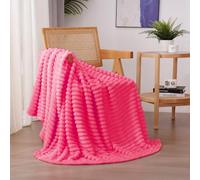 Linecooo Valentines Day Decorations Hot Pink Fleece Throw Blanket 50”×60” for Couch Sofa,Cozy Plush Microfiber Flannel Blanket with Stripes Design Lightweight Gifts for Adults Woman