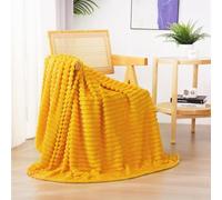 Linecooo Yellow Fleece Throw Blanket 50”×60” for Couch Sofa Bed,Super Soft Cozy Plush Microfiber Flannel Blanket with 3D Stripes Lightweight for Adults,Woman,Girls,Gold