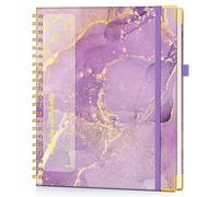 Lined Hardcover Spiral Notebook Journal 8.5” x 11”, A4 Large Leather Notebooks for Women Men, College Ruled Notebook, 100 GSM Paper, Spiral Bound Journals for Work School Note Taking, Purple Marble
