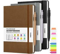 Lined Journal Notebook, 3 Pack A5 College Ruled Notebooks for Work, Hardcover Notebook Each with 2 Pockets & Pen, Leather Journal for Women, Men, 160 Pages, 100GSM Thick Paper (Black, Brown, Grey)