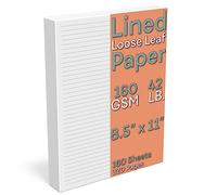 Lined Loose Leaf Paper, 160 GSM Thickness, 160 Sheets/320 Pages, Letter Size (8.5 x 11 inch), 7 mm College-Ruled Spacing, Note-Taking, Calligraphy, Binder Filling, Journaling, White, Unpunched Refill