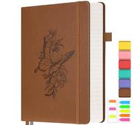 Lined Notebook Journal for Women, 312 Numbered Pages A5 Thick Leather Journal, 100gsm Paper Daily Journal for Work Travel, Hardcover College Ruled Notebook, Giftable Butterfly Floral Notebook, Brown