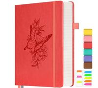 Lined Notebook Journal for Women, 312 Numbered Pages A5 Thick Leather Journal, 100gsm Paper Daily Journal for Work Travel, Hardcover College Ruled Notebook, Giftable Butterfly Floral Notebook, Red