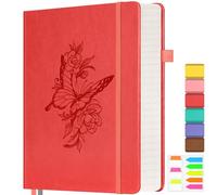 Lined Notebook Journal for Women, 312 Numbered Pages Large A4 Thick Leather Journals for Writing, Daily Notebooks for Work Travel, Hardcover College Ruled Notebook, Butterfly Aesthetic Notebook, Red