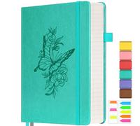 Lined Notebook Journal for Women Men, 312 Numbered Pages A5 Thick Leather Journal for Writing, Daily Journal for Work School, Hardcover College Ruled Notebook, Butterfly Floral Notebook, Peacock Blue