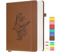 Lined Notebook Journal for Women Men, 312 Numbered Pages B5 Thick Leather Journals for Writing, Daily Diary Journal for Work School, Hardcover College Ruled Notebook, Butterfly Flower Notebook, Brown